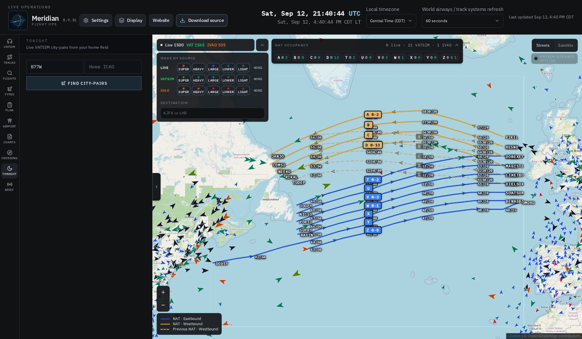 Tonight: live VATSIM city-pairs from a home field